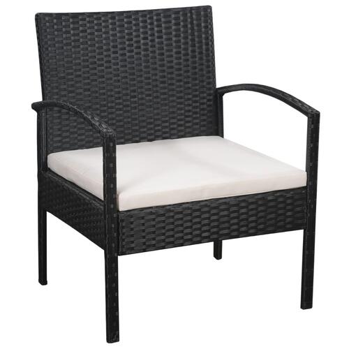 Haveloungesæt 5 dele med hynder polyrattan sort
