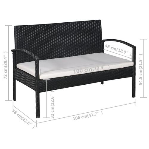 Haveloungesæt 5 dele med hynder polyrattan sort