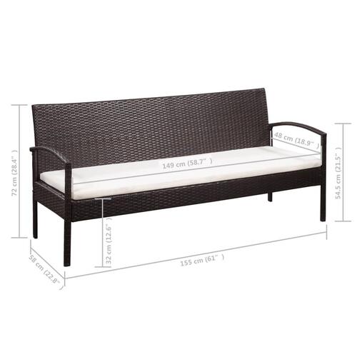 Haveloungesæt 5 dele med hynder polyrattan sort
