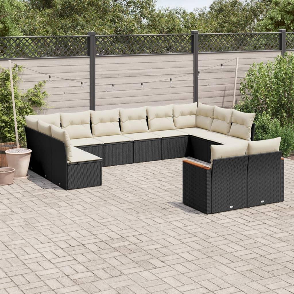 Sofasæt til haven 12 dele med hynder polyrattan sort billede