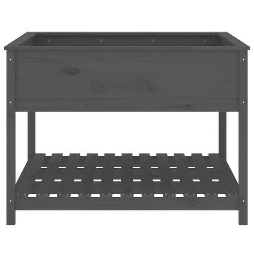 Plantekasse med hylde 111,5x111,5x81 cm massivt fyrretræ grå