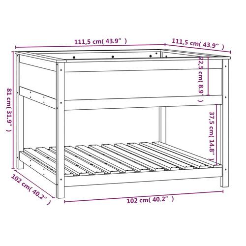 Plantekasse med hylde 111,5x111,5x81 cm massivt fyrretræ grå