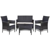 Haveloungesæt 4 dele med hynder polyrattan sort