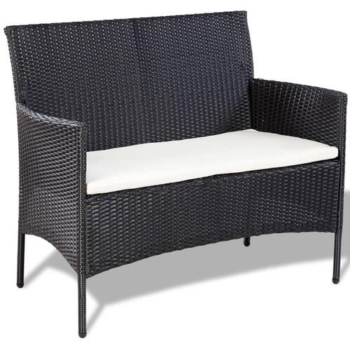 Haveloungesæt 4 dele med hynder polyrattan sort