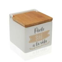 Saltbøsse med låg Versa S3404267 Keramik Bambus (10,5 x 11 x 11 cm)