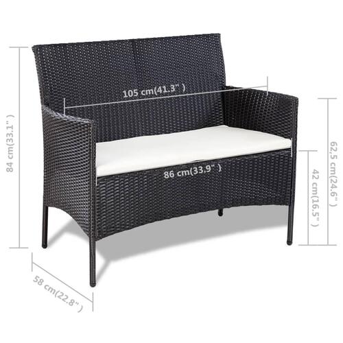Haveloungesæt 4 dele med hynder polyrattan sort
