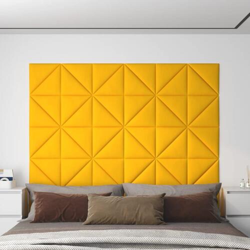 Vægpaneler 12 stk. 30x30 cm 0,54 m² fløjl gul