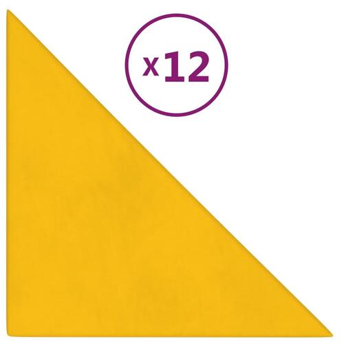 Vægpaneler 12 stk. 30x30 cm 0,54 m² fløjl gul