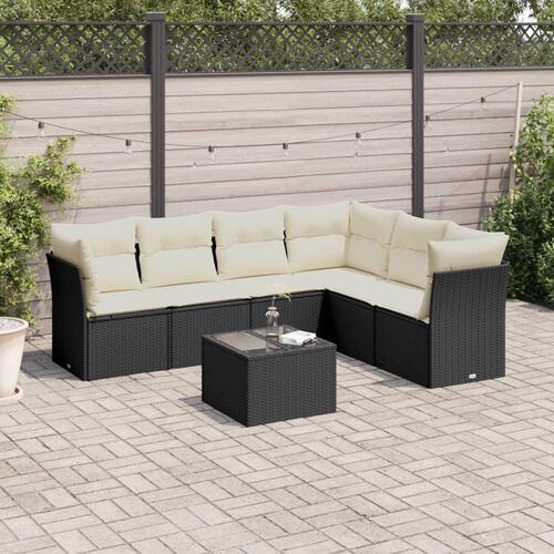 Sofasæt til haven 7 dele med hynder polyrattan sort