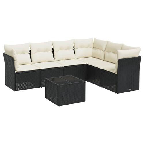 Sofasæt til haven 7 dele med hynder polyrattan sort
