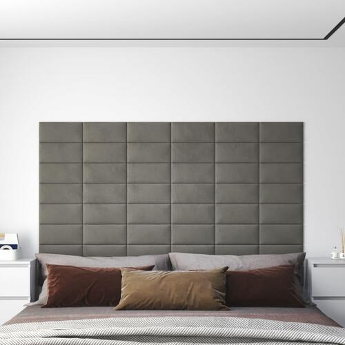 Vægpaneler 12 stk. 30x15 cm 0,54 m² fløjl lysegrå