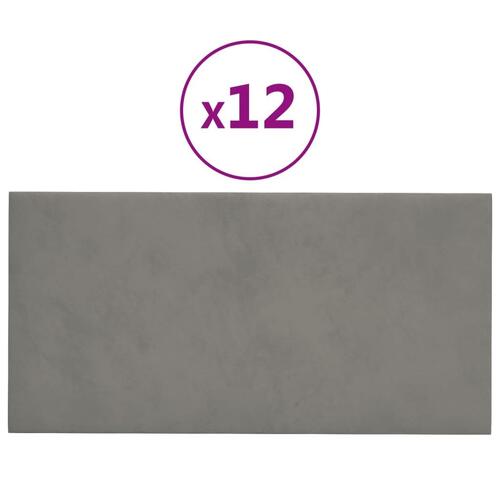 Vægpaneler 12 stk. 30x15 cm 0,54 m² fløjl lysegrå