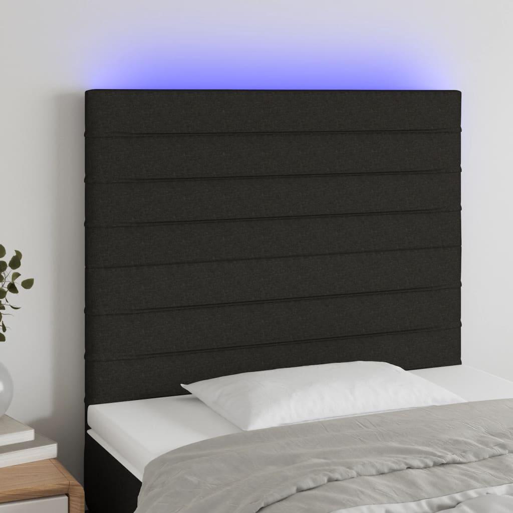 Sengegavl med LED-lys 100x5x118/128 cm stof sort billede