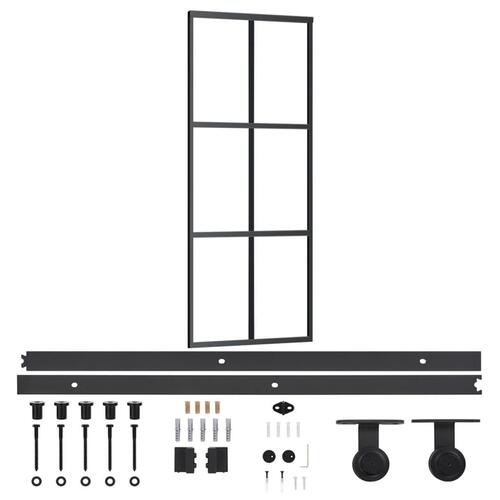 Skydedør m. monteringssæt 76x205 cm sikkerhedsglas og aluminium