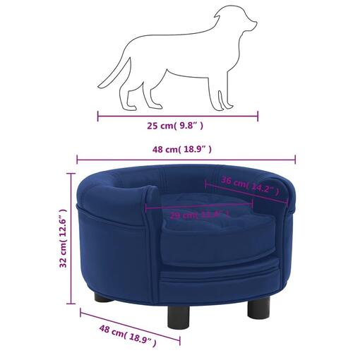 Hundesofa 48x48x32 cm plys og kunstlæder blå