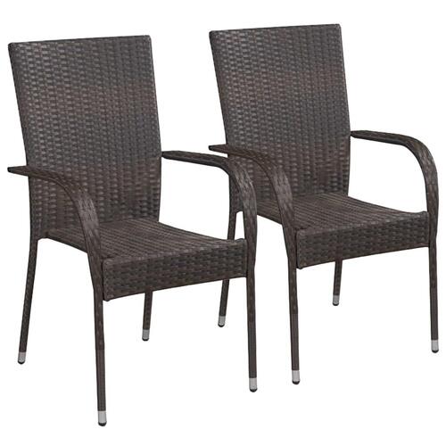 Havestole 2 stk. stabelbare polyrattan brun
