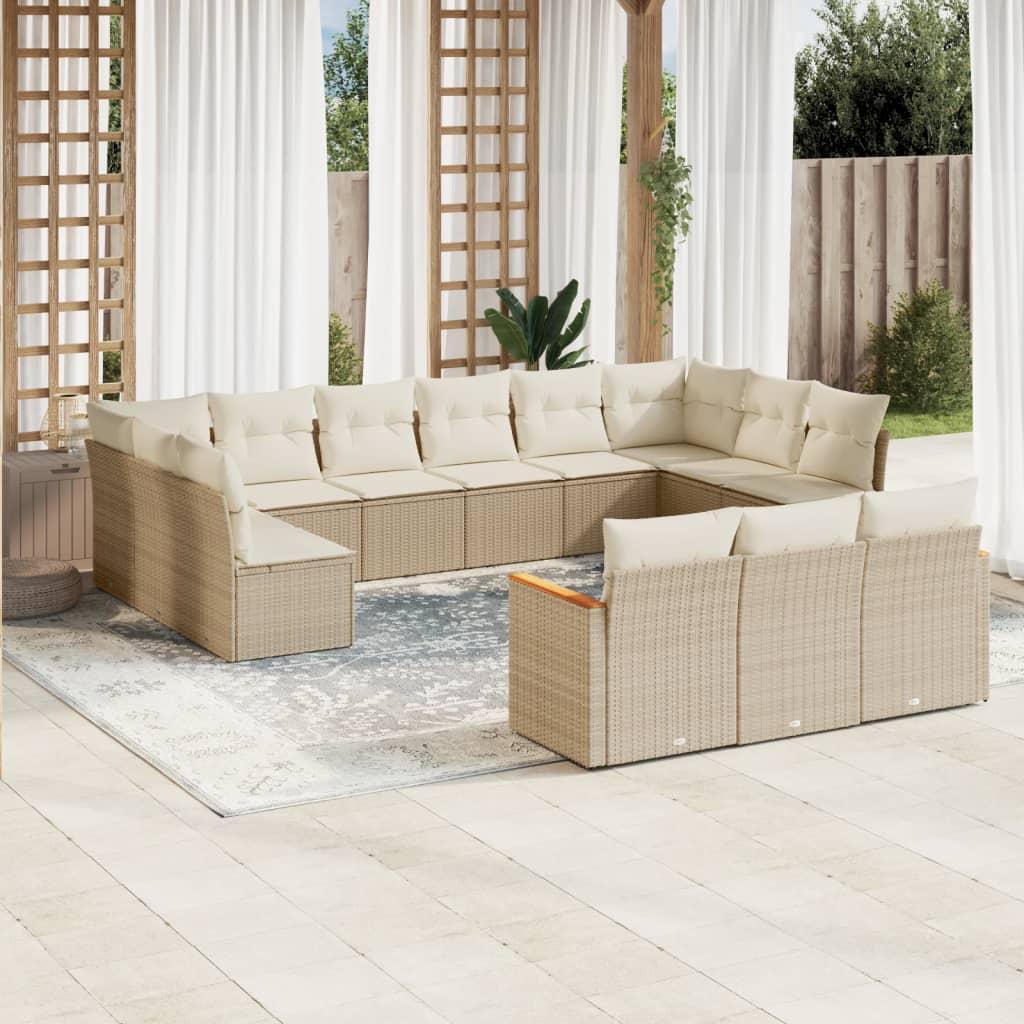 Spisebordssæt Til Haven 13 Dele Med Hynder Polyrattan Beige - Beige / Uden bord