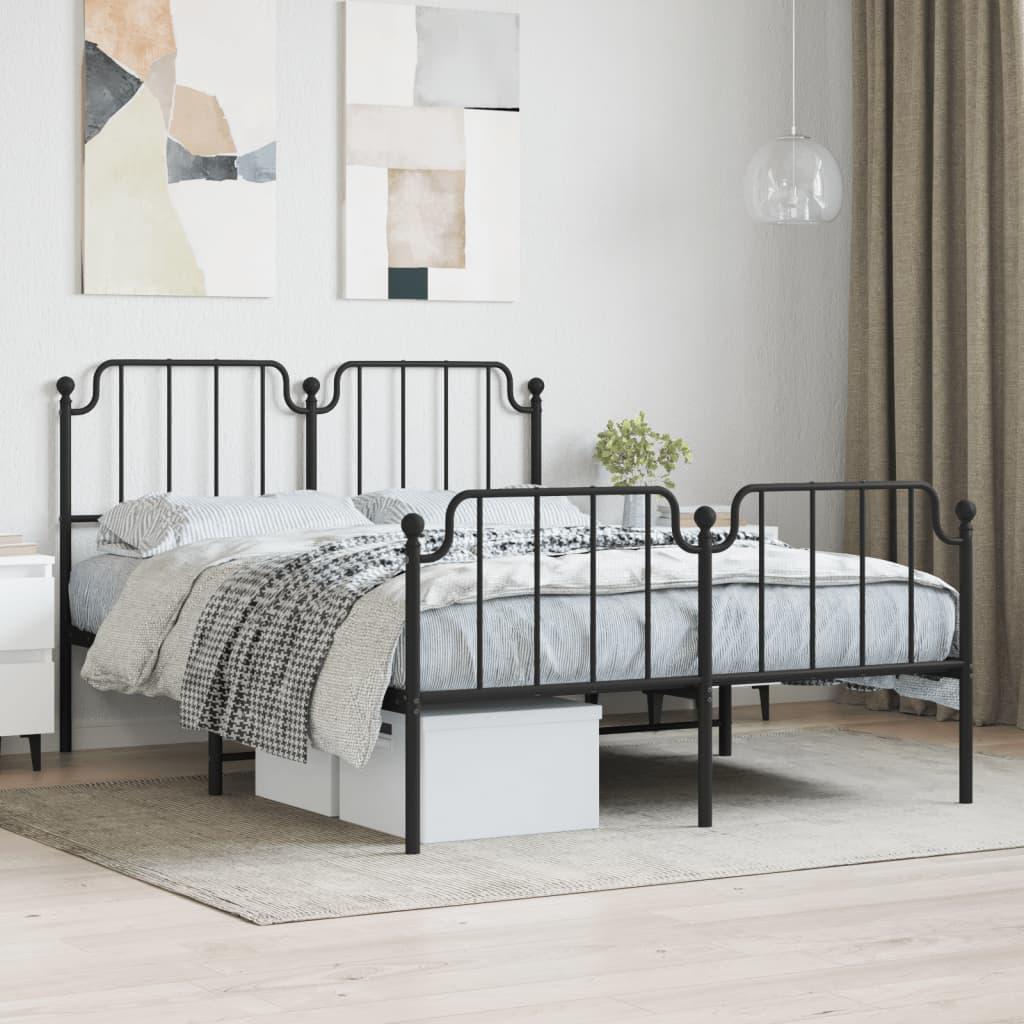 Sengeramme i metal med sengegavl og fodgærde 135 × 190 cm - sort billede