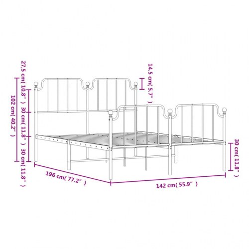 Sengeramme i metal med sengegavl og fodgærde 135 × 190 cm - sort