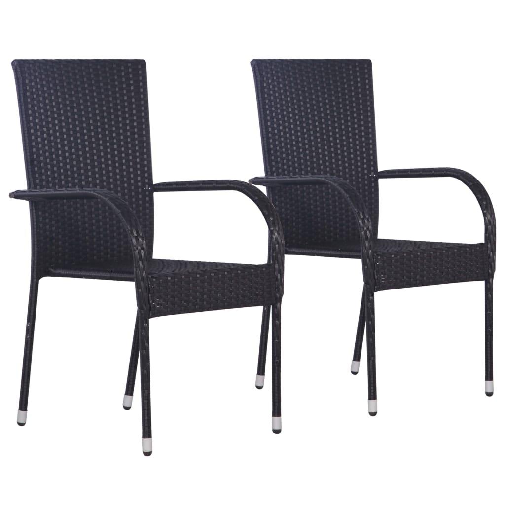 Stabelbare havestole 2 stk. polyrattan sort