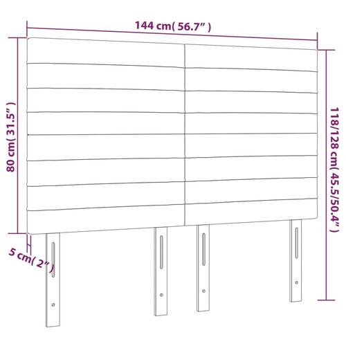 Sengegavl med LED-lys 144x5x118/128 cm stof lysegrå