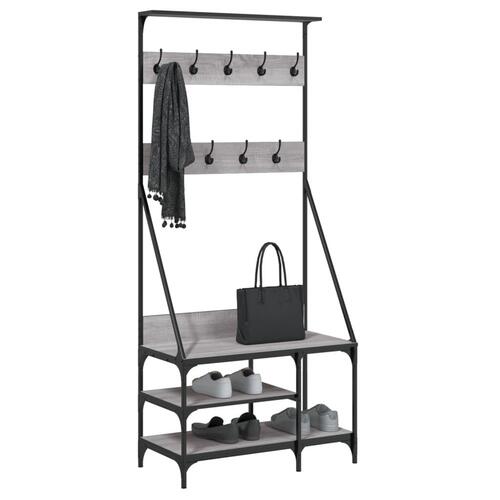 Tøjstativ med skoopbevaring 80x40x184 cm grå sonoma-eg