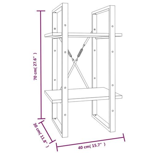 Bogreol m. 2 hylder 40x30x70 cm konstrueret træ brun egetræ