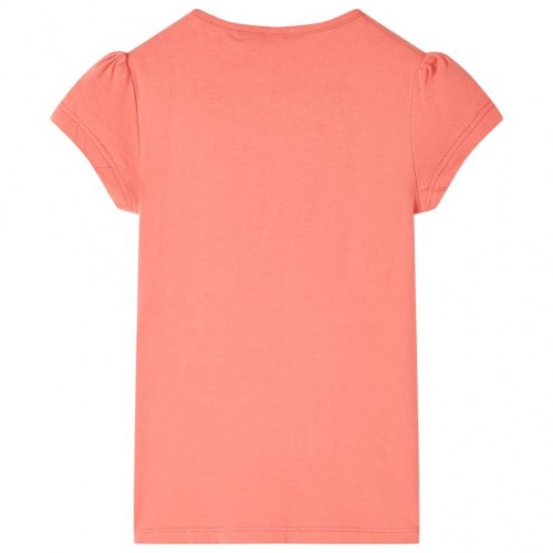 T-shirt til børn str. 116 - koralrød med regnbue og palmer