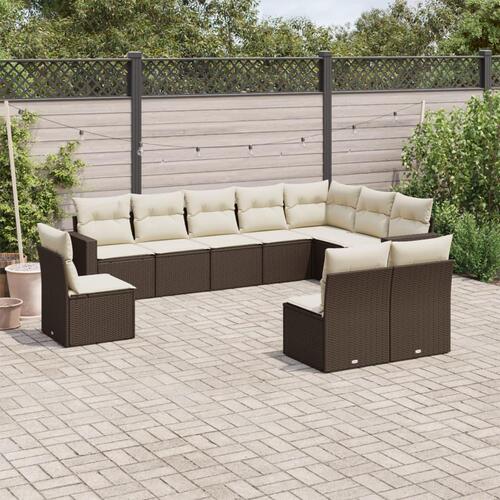 Sofasæt til haven 10 dele med hynder polyrattan brun