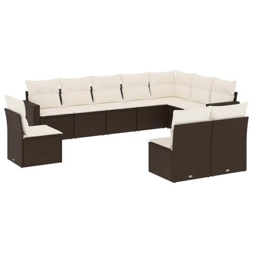 Sofasæt til haven 10 dele med hynder polyrattan brun