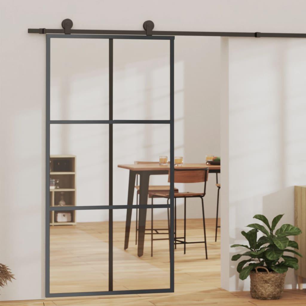 Skydedør m. monteringssæt 102x205 cm sikkerhedsglas og aluminium