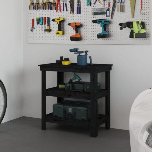Arbejdsbord i massivt fyrretræ - 78,5×50×80 cm, sort