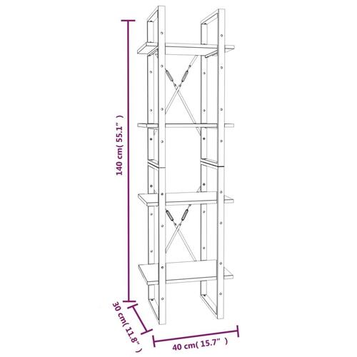 Bogreol m. 4 hylder 40x30x140 cm konstrueret træ brun egetræ