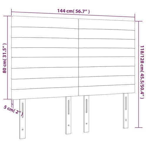 Sengegavl med LED-lys 144x5x118/128 cm stof gråbrun