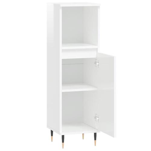 Badeværelsesskab 30x30x100 cm konstrueret træ hvid højglans