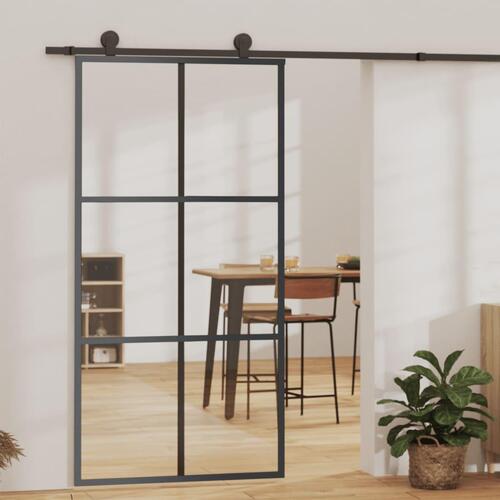 Skydedør m. monteringssæt 102x205 cm sikkerhedsglas og aluminium