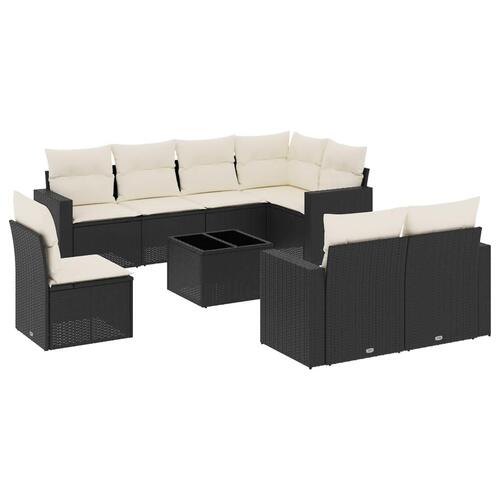 Sofasæt til haven 9 dele med hynder polyrattan sort