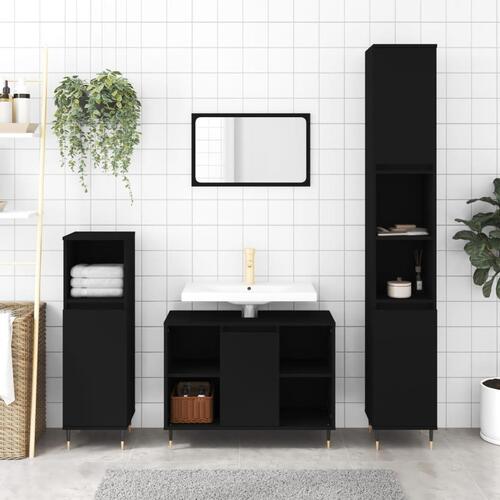 Badeværelsesskab 30x30x100 cm konstrueret træ sort