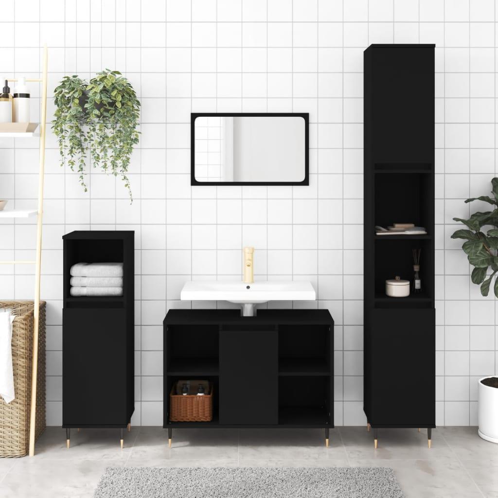 Badeværelsesskab 30x30x100 cm konstrueret træ sort