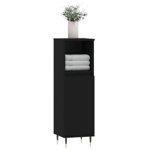 Badeværelsesskab 30x30x100 cm konstrueret træ sort