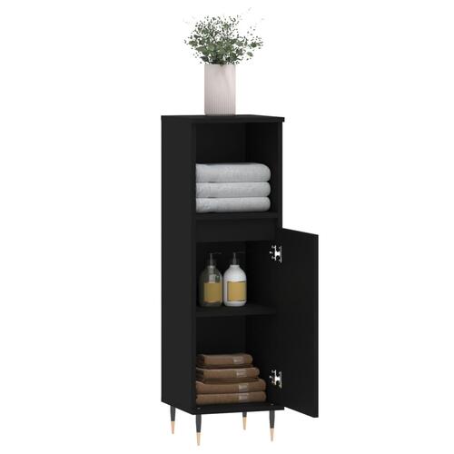 Badeværelsesskab 30x30x100 cm konstrueret træ sort