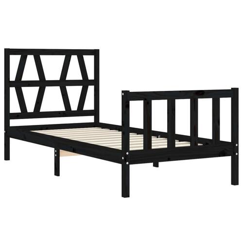 Sengeramme med sengegavl Small Single massivt træ sort