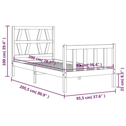 Sengeramme med sengegavl 90x200 cm massivt træ sort