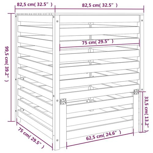 Kompostbeholder 82,5x82,5x99,5 cm massivt fyrretræ hvid