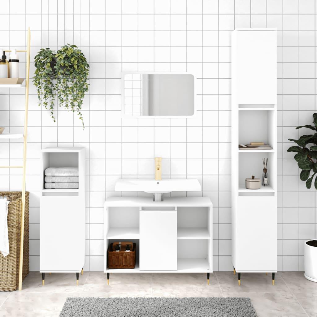 Badeværelsesskab 30x30x100 cm konstrueret træ hvid