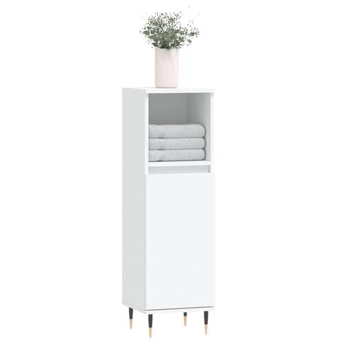 Badeværelsesskab 30x30x100 cm konstrueret træ hvid