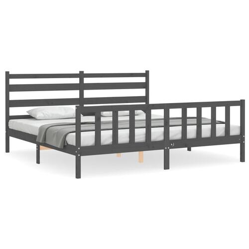 Sengeramme med sengegavl 200x200 cm massivt træ grå