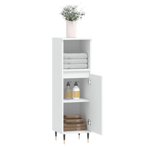 Badeværelsesskab 30x30x100 cm konstrueret træ hvid