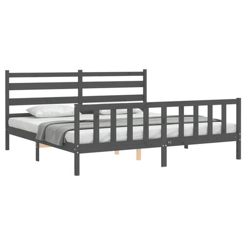 Sengeramme med sengegavl 200x200 cm massivt træ grå