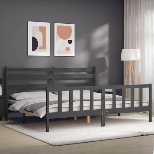 Sengeramme med sengegavl 200x200 cm massivt træ grå